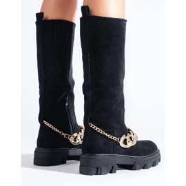 Botas de mujer negras con cadena dorada. negro 1 Botas de mujer negras con cadena dorada. negro 1