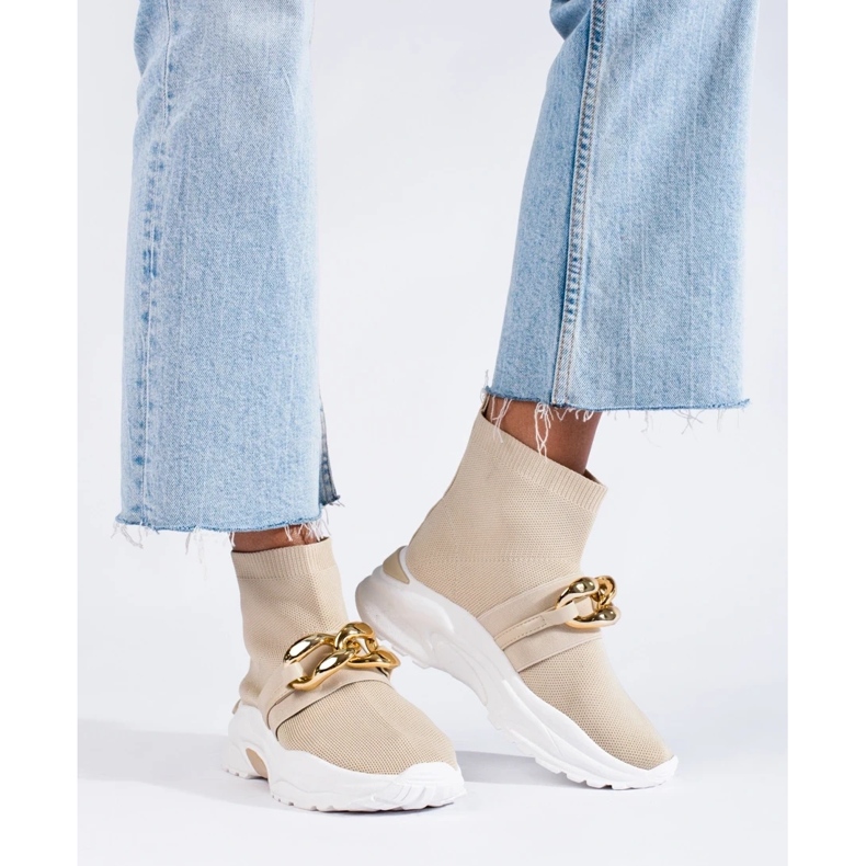 Zapatillas de mujer Shelovet con calcetín beige. 2