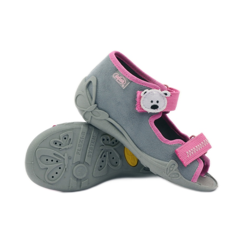 Pantuflas, Sandalias velcro, Befado 242p073 rosa gris blanco 3