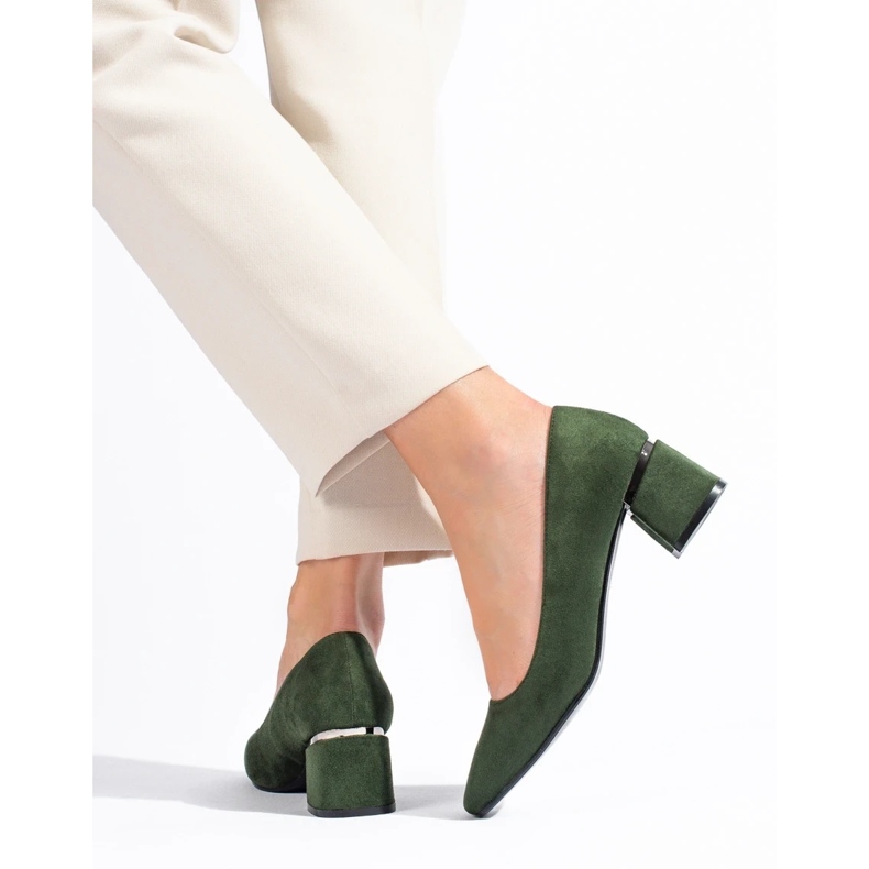 Salones de mujer Vinceza tacón bajo verdes 1