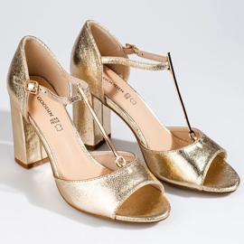 Sandalias de mujer Shelovet clásicas doradas con tacón alto dorado 6