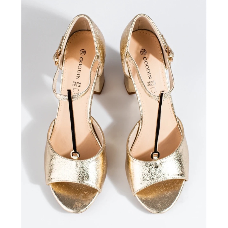 Sandalias de mujer Shelovet clásicas doradas con tacón alto dorado 2