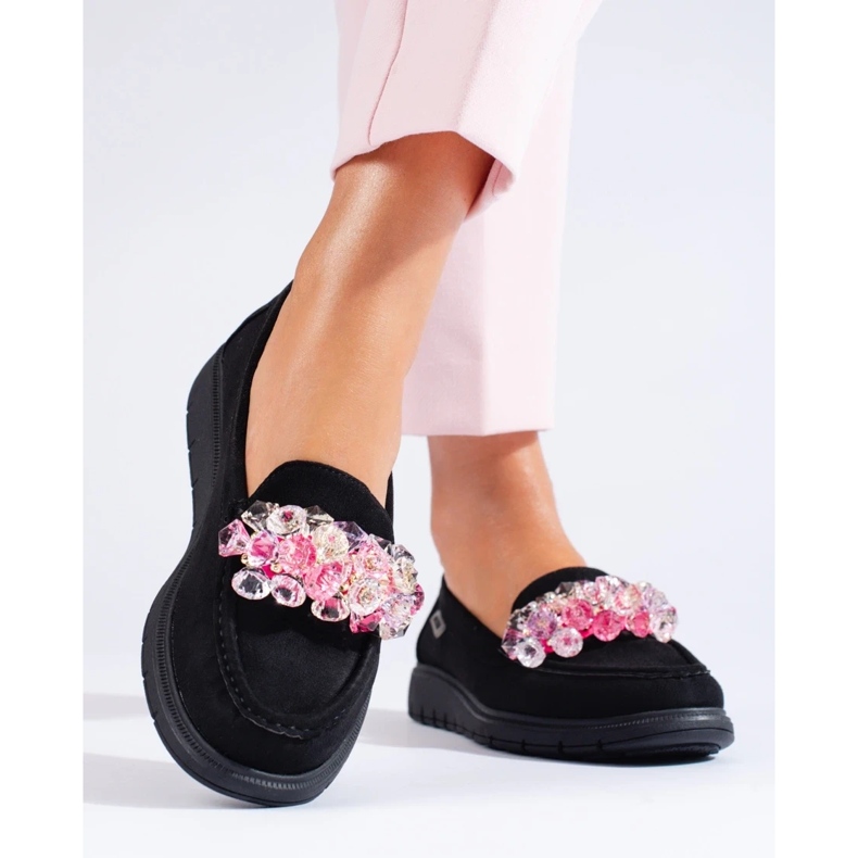 Mocasines mujer plataforma Shelovet ante negro 2