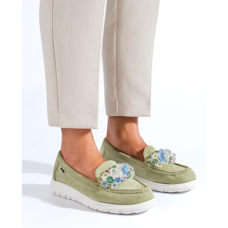 Mocasines de mujer con plataforma Shelovet verde 1