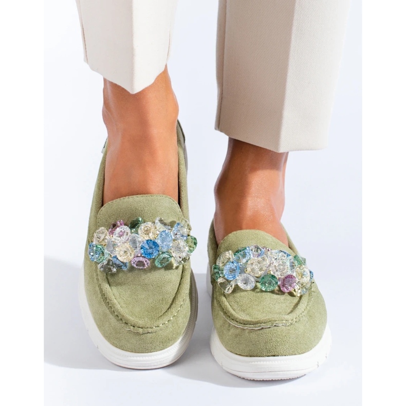 Mocasines de mujer con plataforma Shelovet verde 2