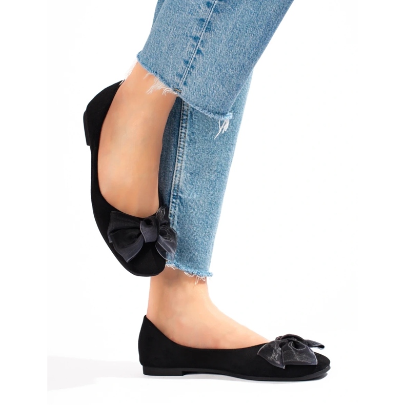 Bailarinas de mujer de ante con lazo Shelovet negro 1