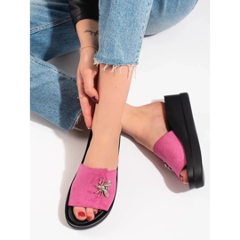 Zapatillas para mujeres rosadas en una cuña cómoda rosado 4