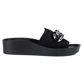 Cómodas zapatillas de casa de mujer Shelovet negras con cadena negro 1