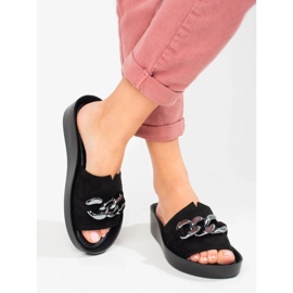 Cómodas zapatillas de casa de mujer Shelovet negras con cadena negro 4