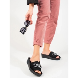 Cómodas zapatillas de casa de mujer Shelovet negras con cadena negro 5