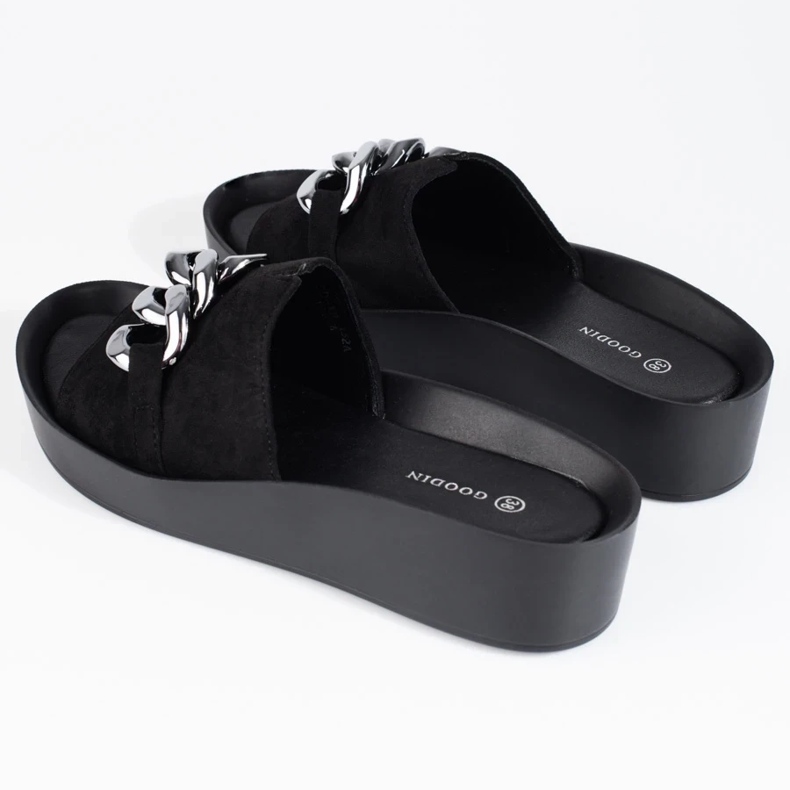 Cómodas zapatillas de casa de mujer Shelovet negras con cadena negro 2