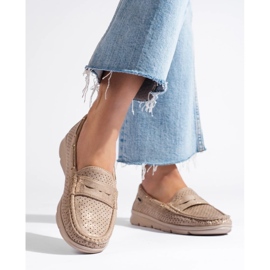 Mocasines mujer Shelovet ante dorado beige 1