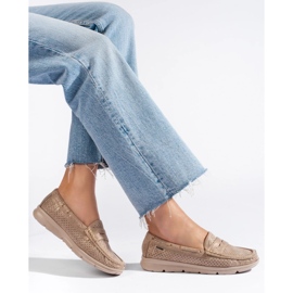 Mocasines mujer Shelovet ante dorado beige 3