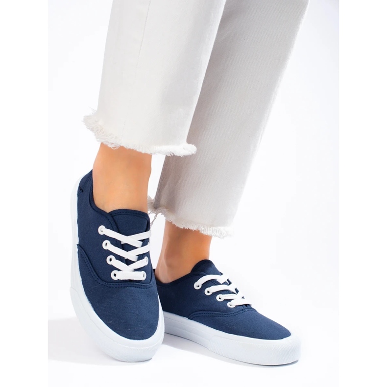 Zapatillas clásicas con cordones para mujer Shelovet azul marino 1