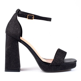 Sandalias de tacón brocado para mujer de Shelovet negro 1