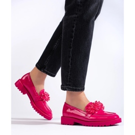 Mocasines mujer Shelovet lacados con cristales fucsia rosado 4