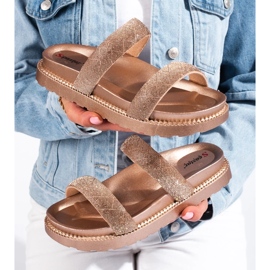 Zapatillas doradas de mujer con suela gruesa Shelovet dorado 3