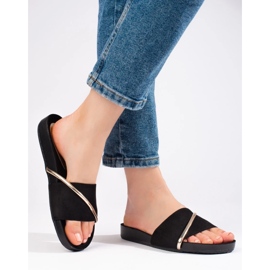 Chanclas negras con adorno Shelovet dorado negro 1