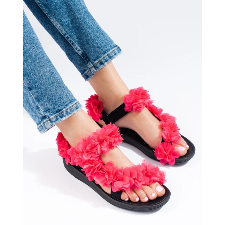 Sandalias mujer perfumadas con velcro Shelovet fucsia rosa 2