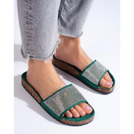 Chanclas Shelovet de corcho verde con circonitas 4