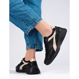 Deportivas Shelovet plataforma piel negra negro 4
