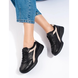 Deportivas Shelovet plataforma piel negra negro 2