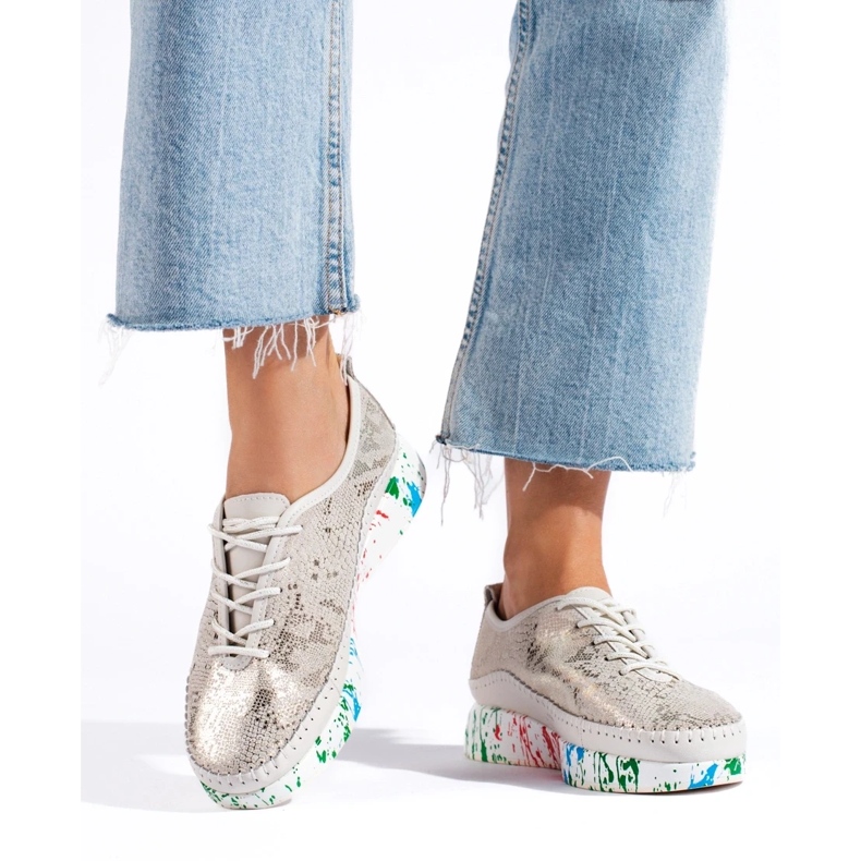 Zapatos de mujer de piel con plataforma de colores Shelvt dorado 2