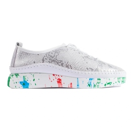 Zapatos de mujer en piel plateada con plataforma Shelovet de color 3