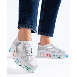 Zapatos de mujer en piel plateada con plataforma Shelovet de color 4