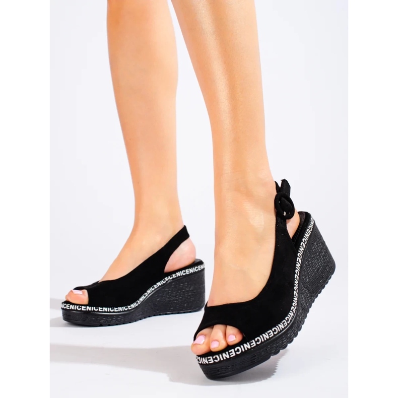 Sandalias de cuña negras de Shelovet negro 2