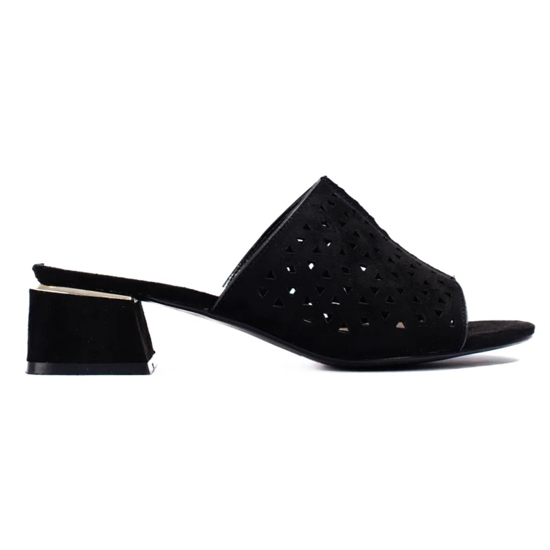 Babuchas de mujer negras caladas con tacón bajo negro 2