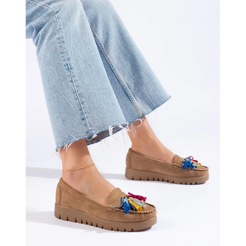 W. Potocki Mocasines boho Potocki de ante con borlas beige 2