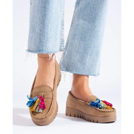 W. Potocki Mocasines boho Potocki de ante con borlas beige 4