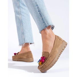 W. Potocki Mocasines boho Potocki de ante con borlas beige 1