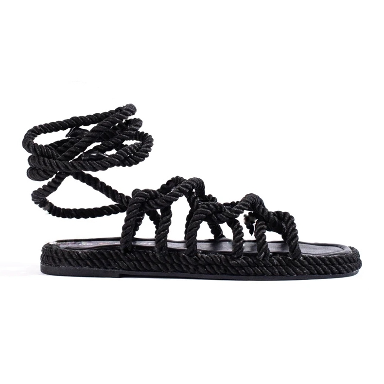 Sandalias mujer cordones trenzadas Shelovet negro 2