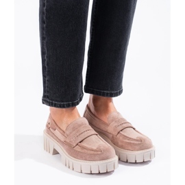 Mocasines mujer ante plataforma Shelovet rosa empolvado beige 3