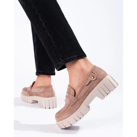 Mocasines mujer ante plataforma Shelovet rosa empolvado beige 4