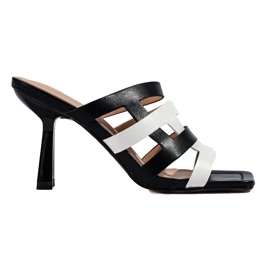 Sandalias de mujer con tacón Shelovet en blanco y negro 3