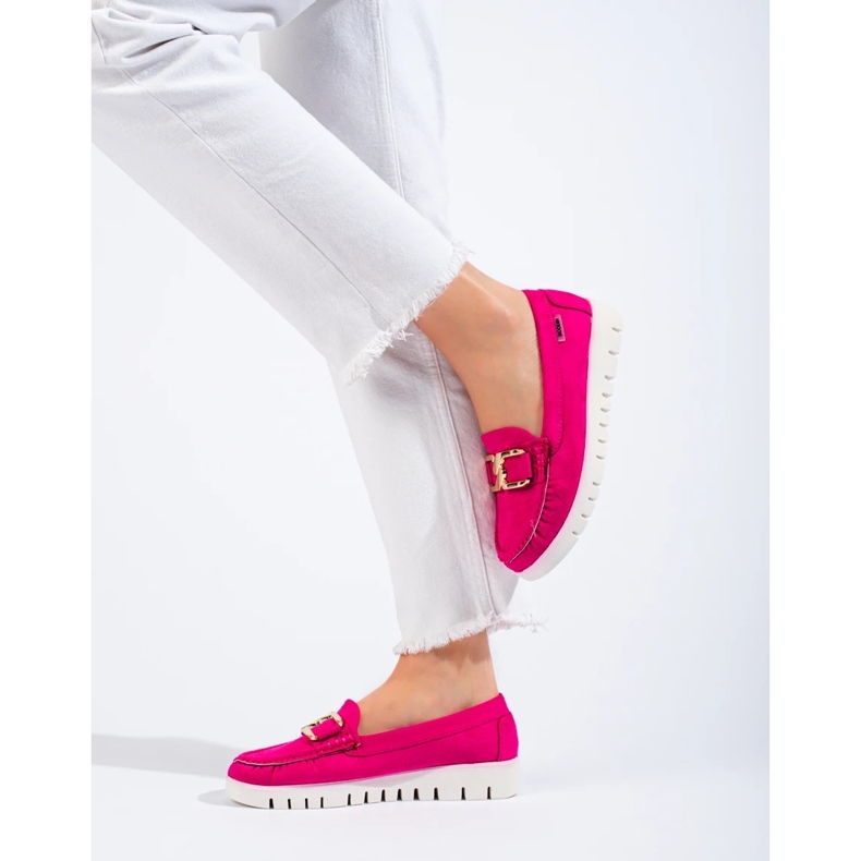 Mocasines de ante con suela gruesa Shelovet rosa 1