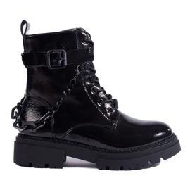 Botas de trabajo lacadas en negro con cadena Shelovet 4