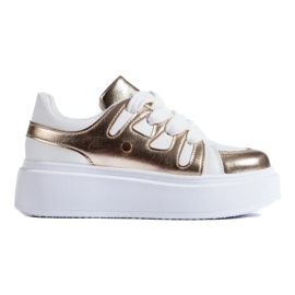 Zapatillas de plataforma alta doradas y blancas de Shelovet blanco 4