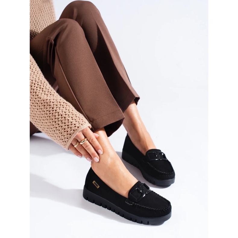 Goodin Mocasines de ante negro con suela gruesa. 1