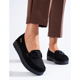 Goodin Mocasines de ante negro con suela gruesa. 3