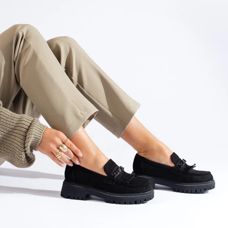 Mocasines de mujer Shelovet de ante negro 2