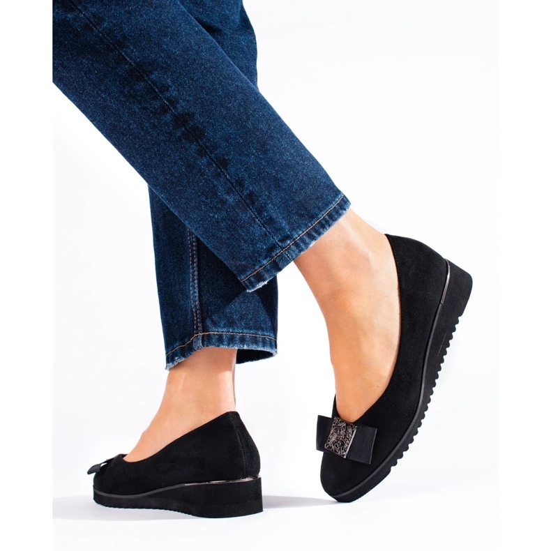 Zapatos de tacón Shelovet de ante negro con cuña baja 1