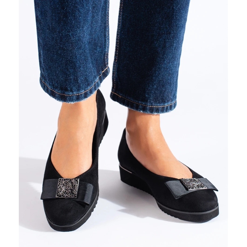 Zapatos de tacón Shelovet de ante negro con cuña baja 2