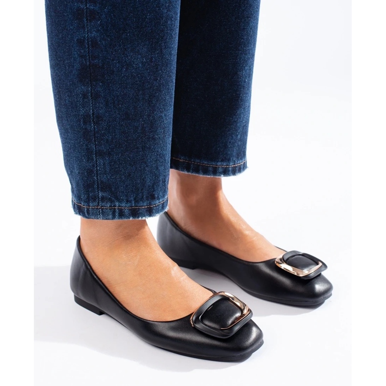 Bailarinas elegantes negras con punta cuadrada de Shelovet negro 1