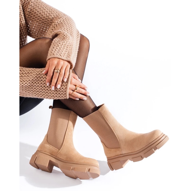 Botas Chelsea altas Shelovet de ante beige 2