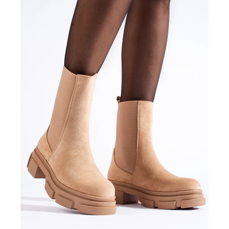 Botas Chelsea altas Shelovet de ante beige 1
