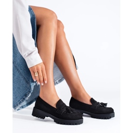 Mocasines Shelovet de ante negro con flecos 2